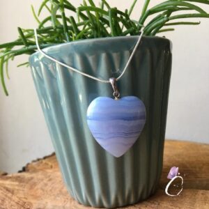 Blue Lace Agate Heart Pendant with Chain